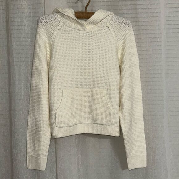 Aeropostale M Ivory Chunky Knit Hooded Sweater front Pocket - Picture 1 of 12